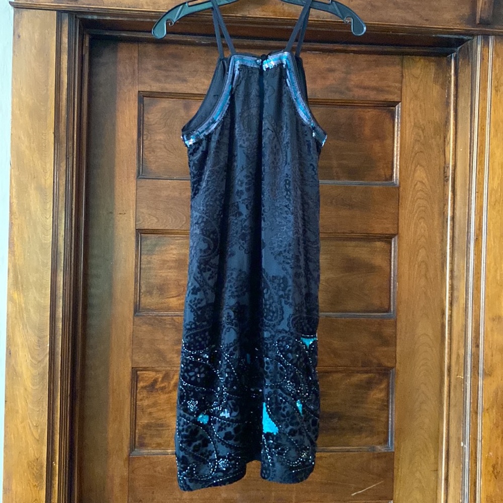 Anthropologie Black Dress with Teal Sequin Accents - Picture 2 of 3